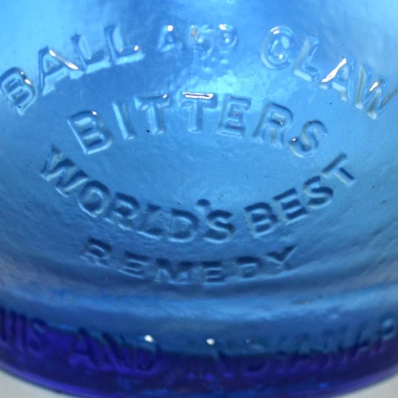 Vintage Ball And Claw Blue Bitters Glass Bottle MFG Wheaton Glass NJ - Picture 7 of 8